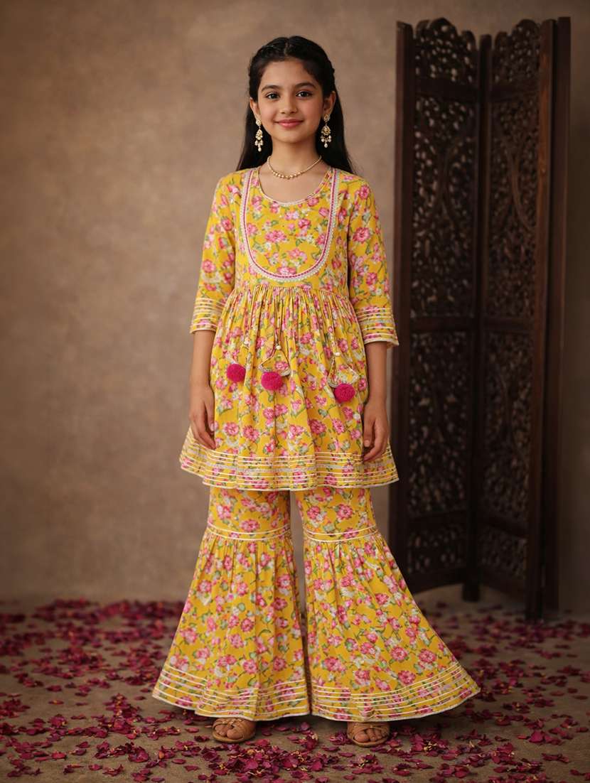girl cotton kurta sharara set suit set