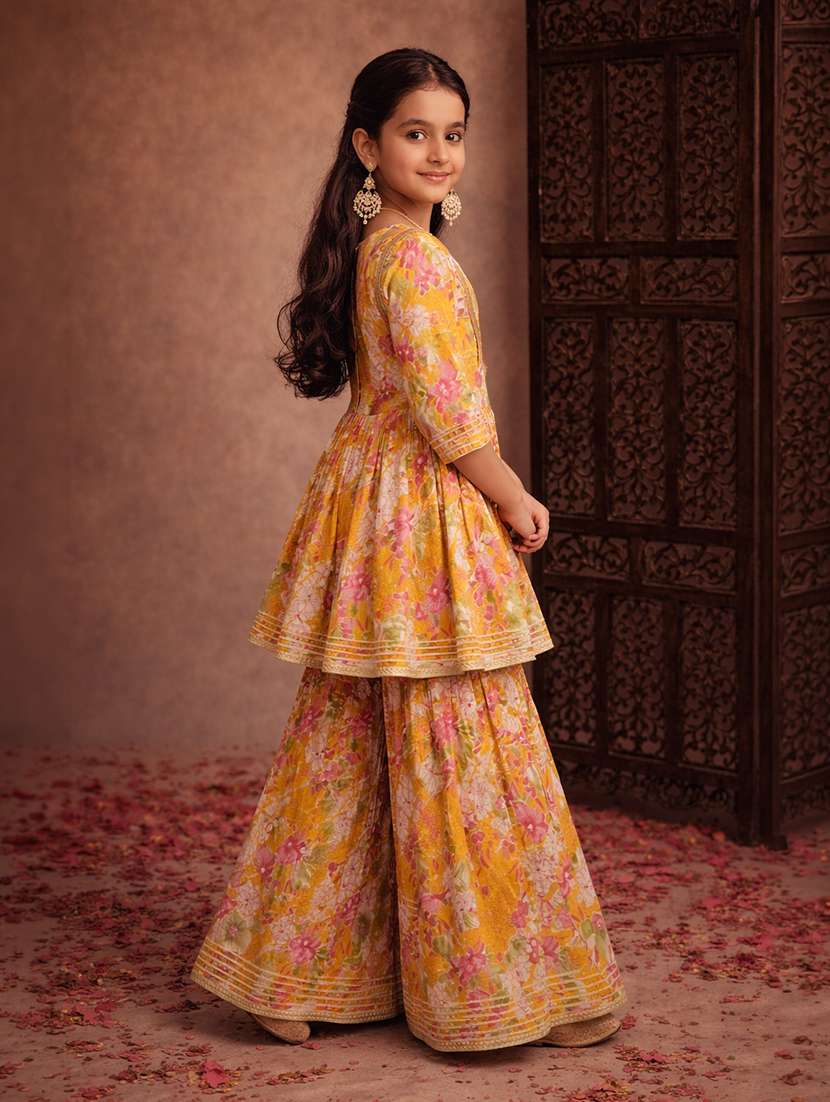 girls yellow cotton kurta sharara set suit set - 22463281 -  Standard Image - 3