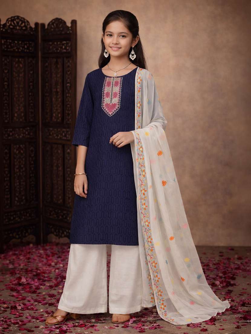 girl blue cotton straight kurti