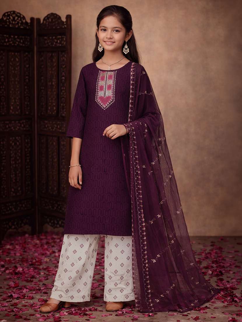 girls purple cotton straight kurti