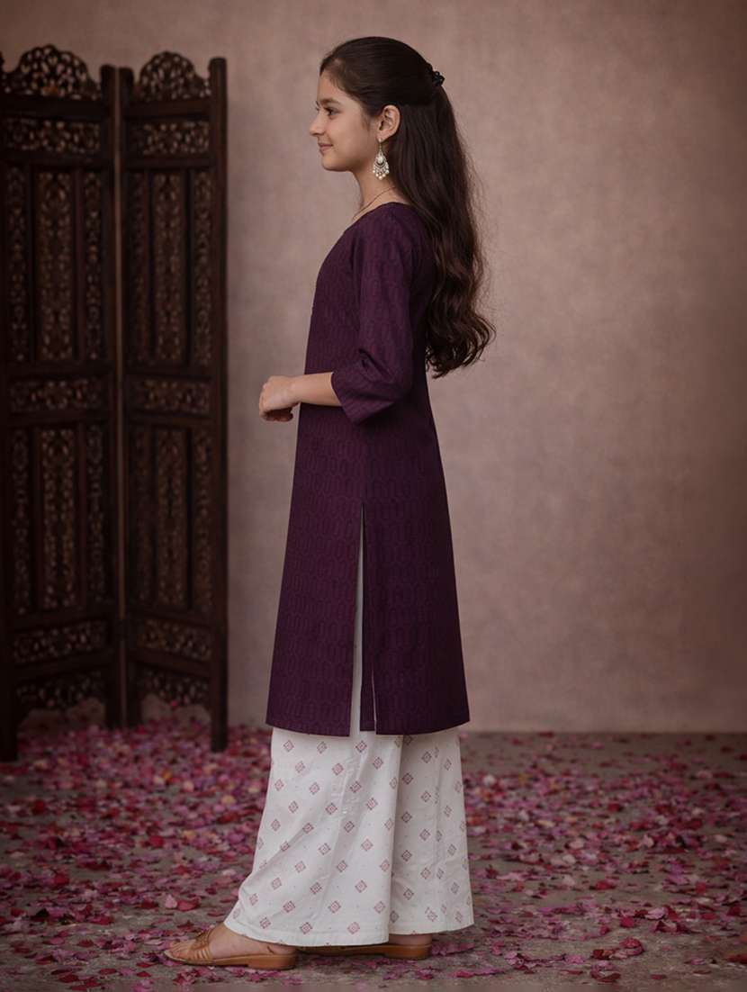 girls purple cotton straight kurti - 22463285 -  Standard Image - 3