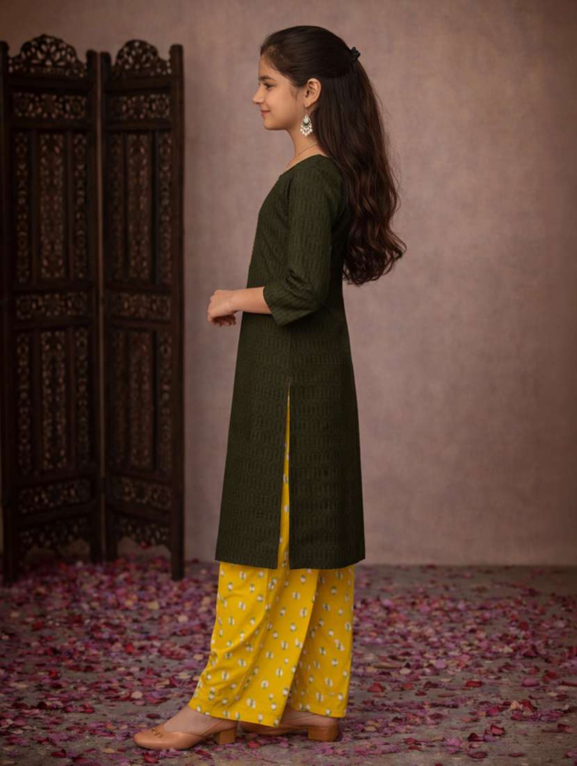girls green cotton straight kurti - 22463286 -  Standard Image - 3