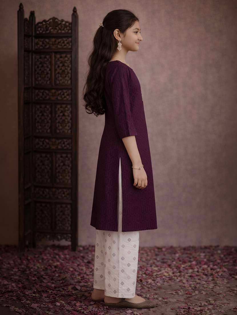 girls purple cotton straight kurti - 22463289 -  Standard Image - 3