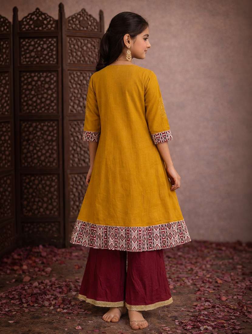 girls mustard cotton flared kurti - 22463302 -  Standard Image - 3