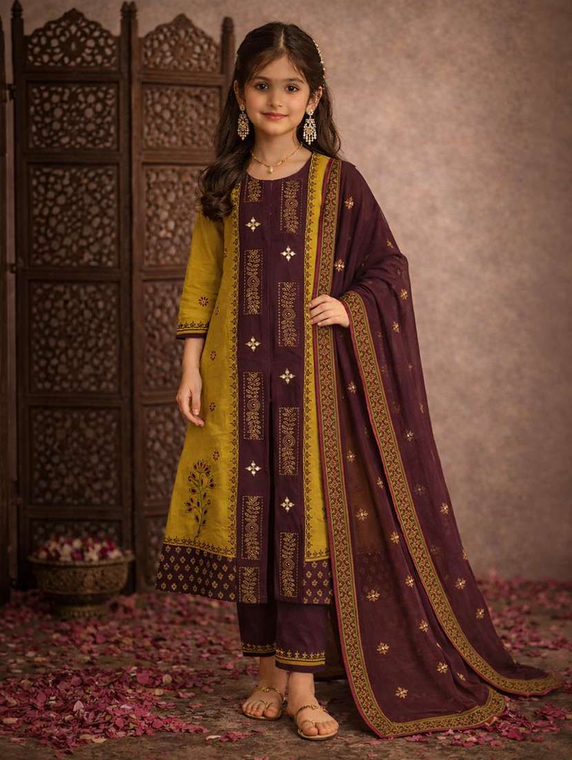 girl mustard cotton straight kurti