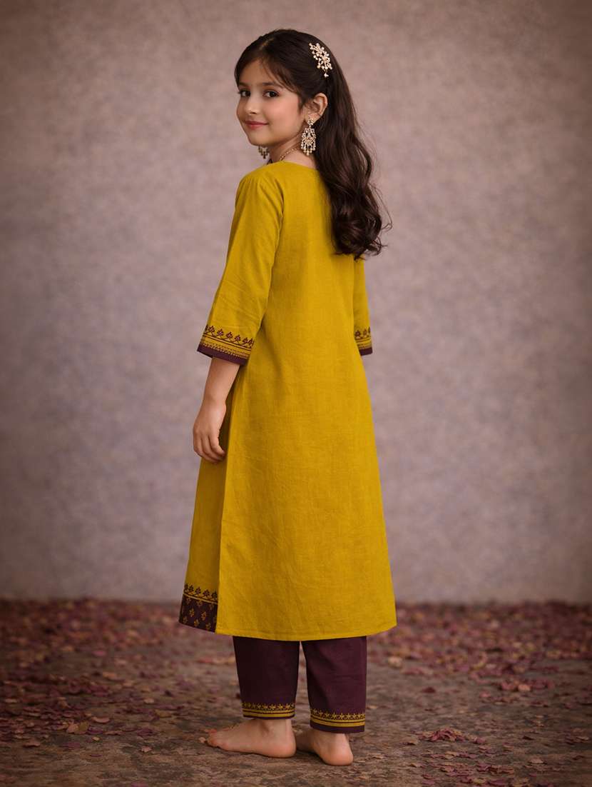 girl mustard cotton straight kurti - 22463303 -  Standard Image - 3