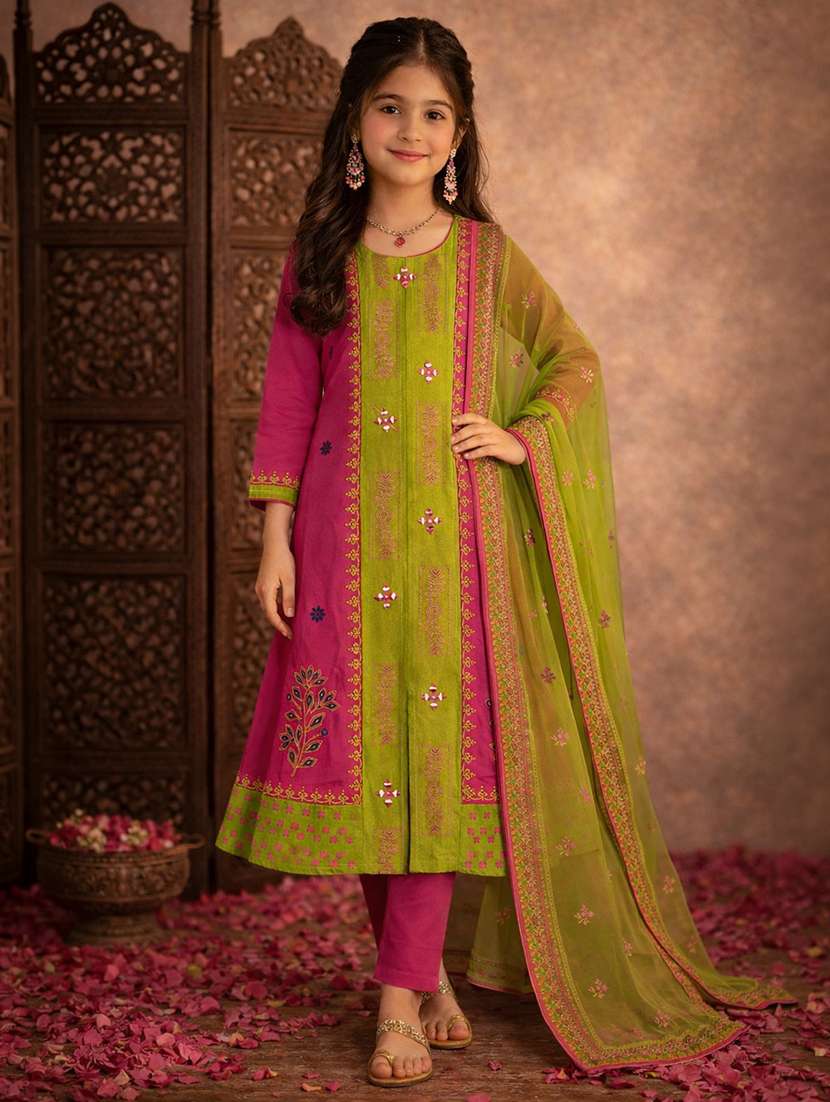 girl pink cotton straight kurti
