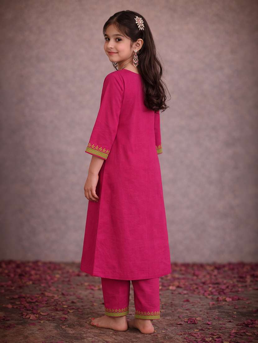 girl pink cotton straight kurti - 22463304 -  Standard Image - 3