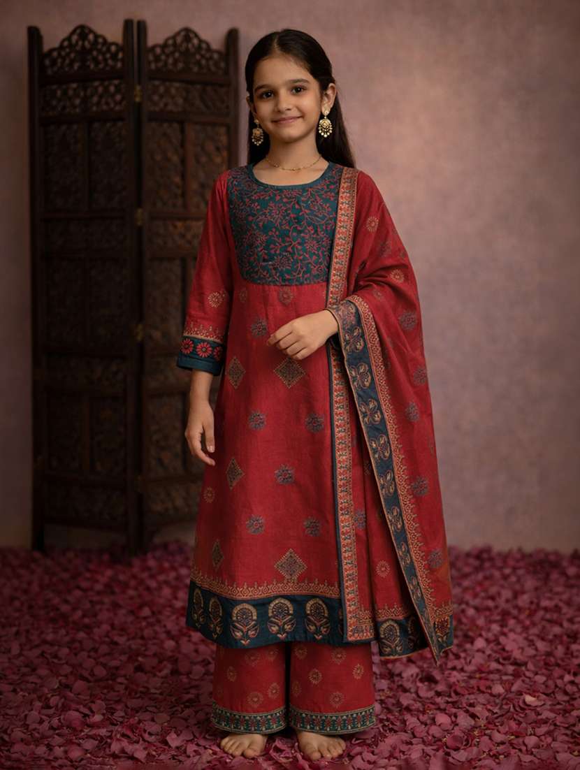 girls maroon cotton straight kurti