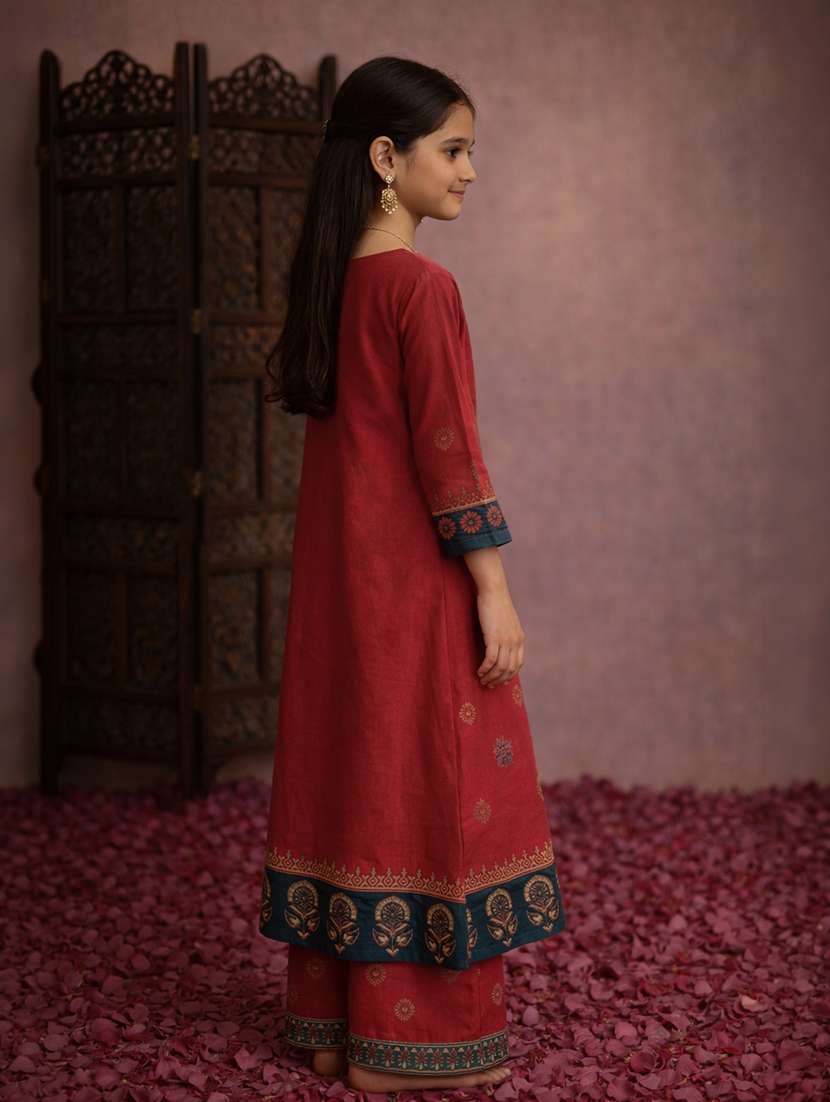girls maroon cotton straight kurti - 22463307 -  Standard Image - 3