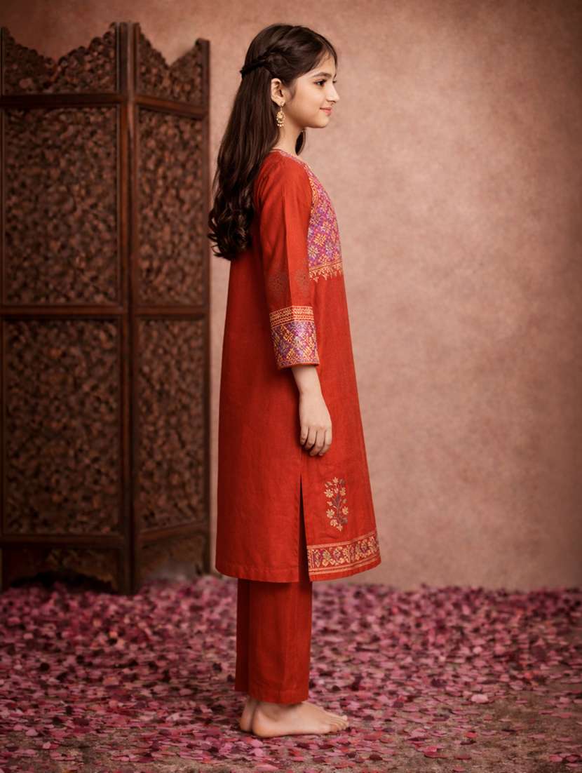 girl rust cotton straight kurti - 22463309 -  Standard Image - 3