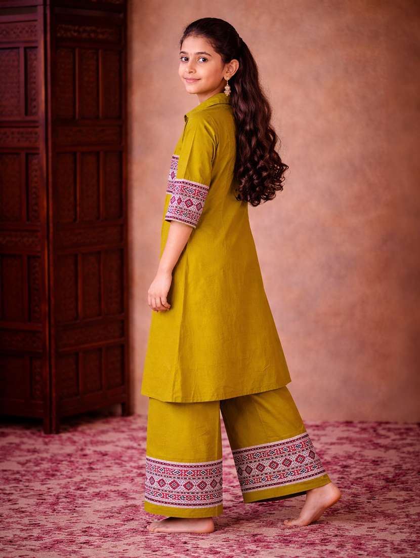 girl olive cotton a-line kurti - 22463311 -  Standard Image - 3