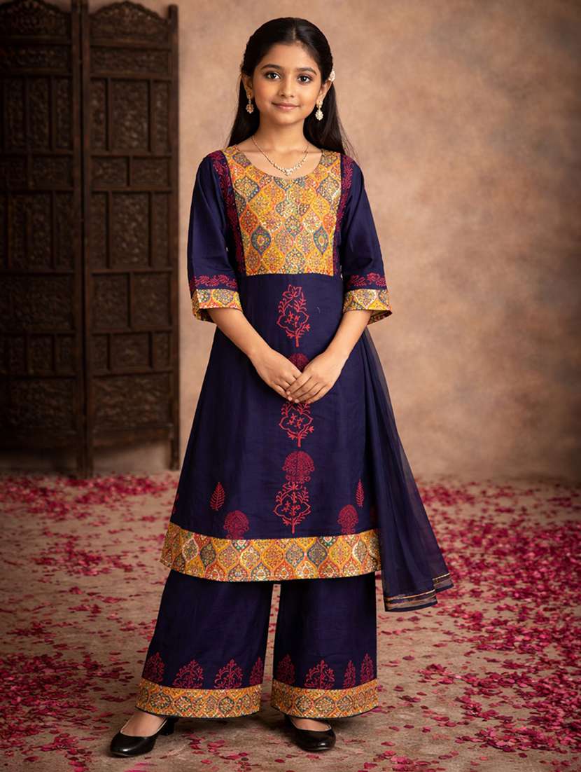 girls navy blue rayon flared kurti
