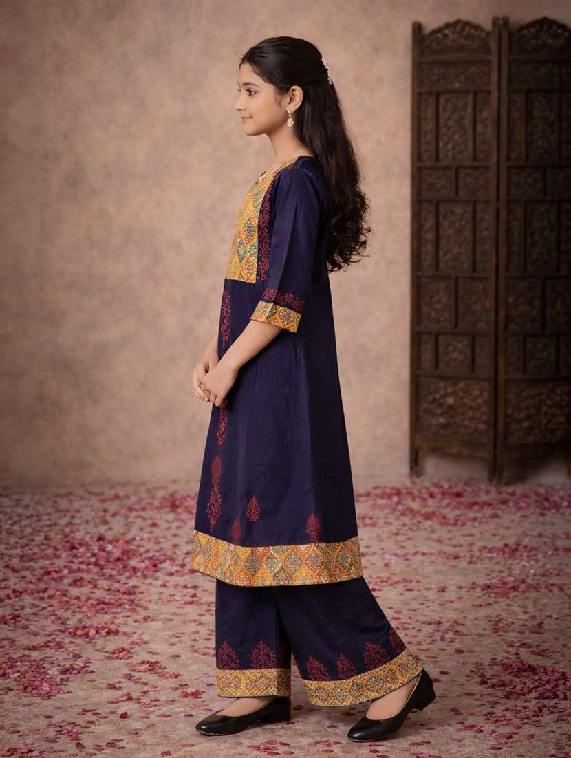 girls navy blue rayon flared kurti - 22463314 -  Standard Image - 3