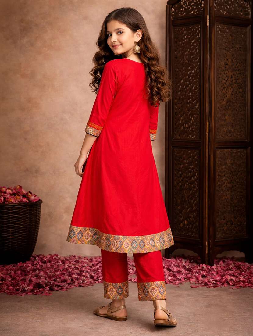 girl red rayon flared kurti - 22463315 -  Standard Image - 3