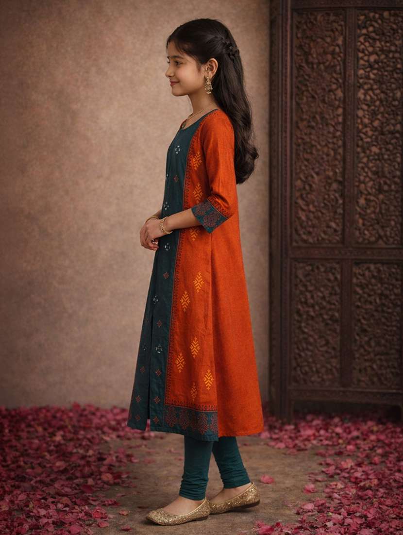 girls rust cotton a-line kurti - 22463316 -  Standard Image - 3
