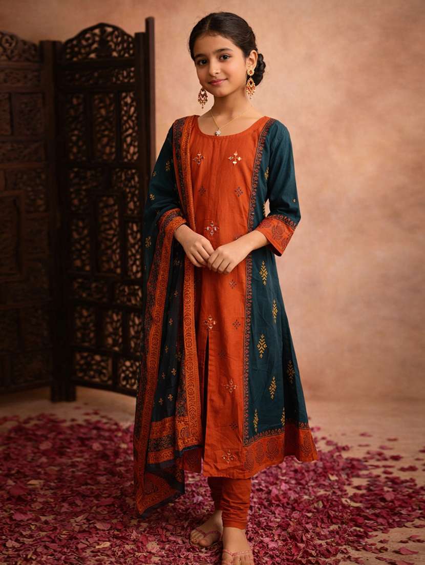 girl green cotton a-line kurti