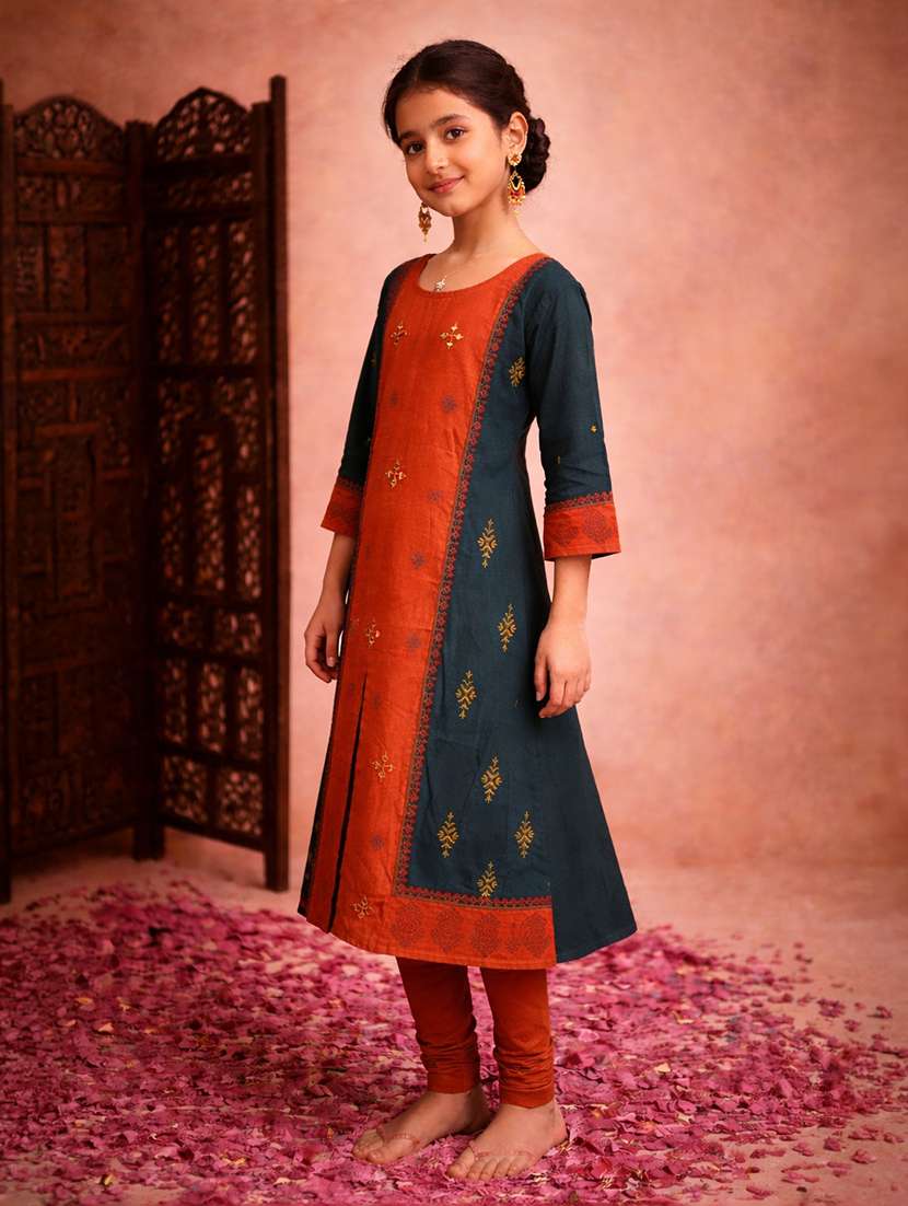 girl green cotton a-line kurti - 22463317 -  Standard Image - 3