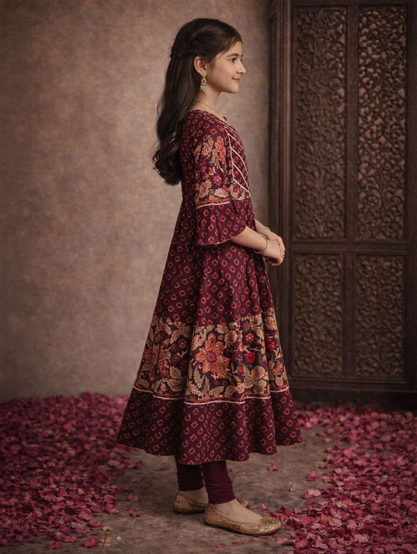 girls purple cotton flared kurti - 22463318 -  Standard Image - 3