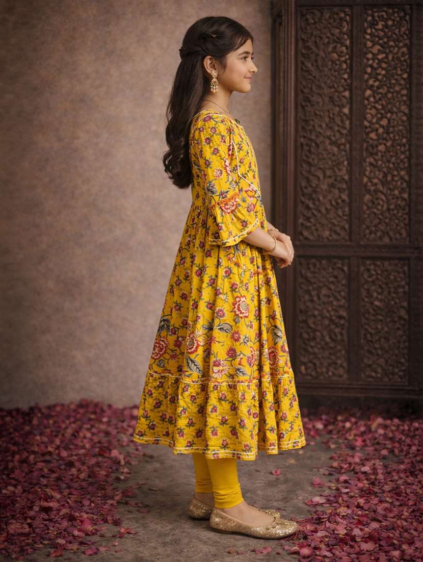 girls yellow cotton flared kurti - 22463319 -  Standard Image - 3