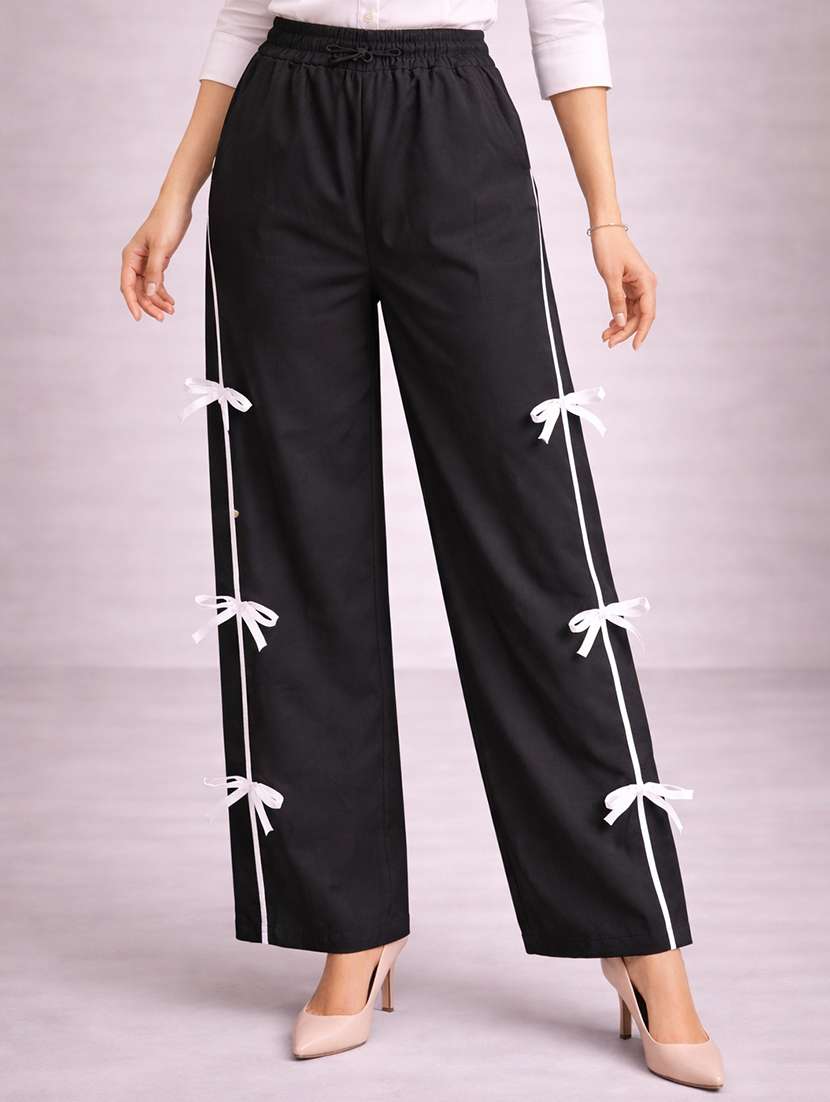 women black polyester regular track pant