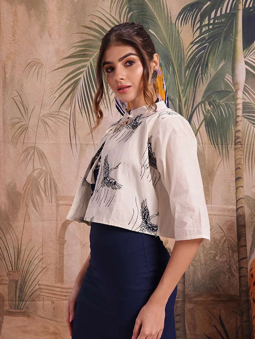 Women Self Design Cream Cotton Summer Jacket - 22463328 -  Standard Image - 3