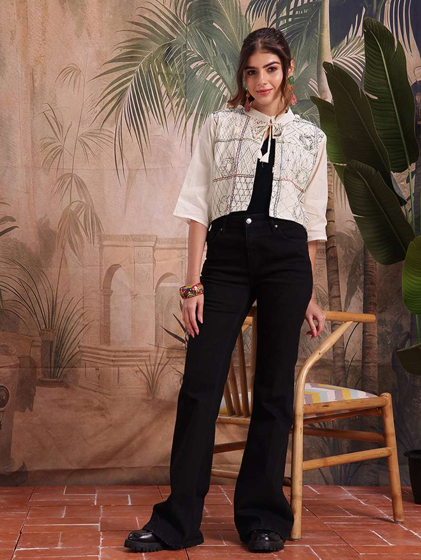 women self design cream cotton summer jacket - 22463332 -  Standard Image - 5