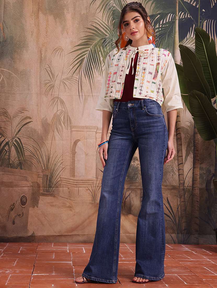 women self design cream cotton summer jacket - 22463333 -  Standard Image - 5