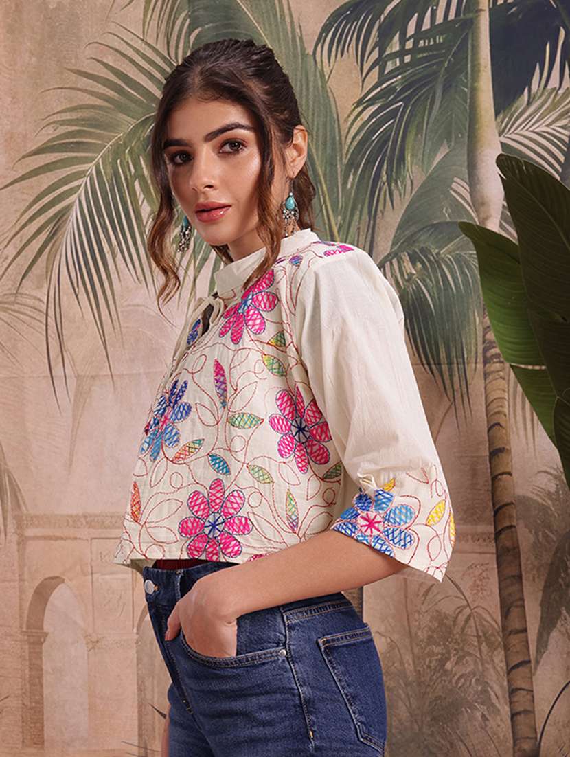 women self design cream cotton summer jacket - 22463334 -  Standard Image - 3