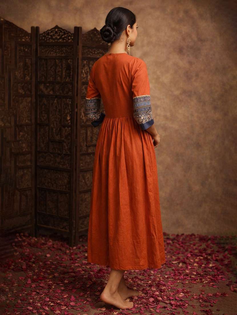 women orange cotton fit & flare dress - 22463336 -  Standard Image - 3