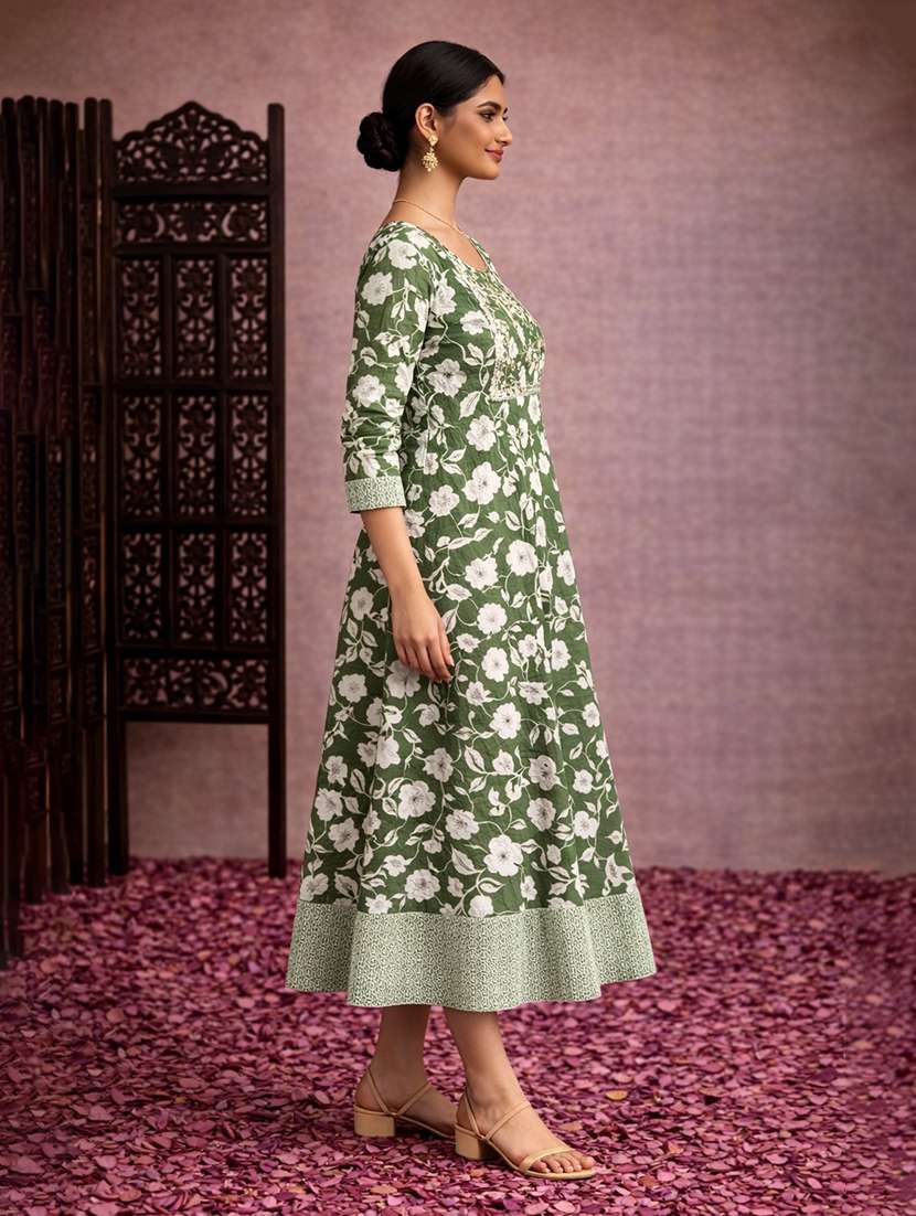 women green cotton fit & flare dress - 22463338 -  Standard Image - 3