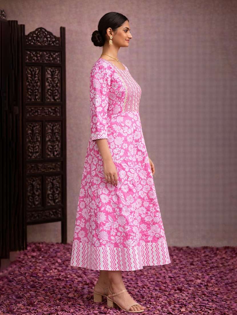 women pink cotton fit & flare dress - 22463340 -  Standard Image - 3