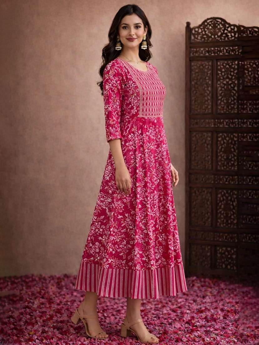 women pink cotton fit & flare dress - 22463341 -  Standard Image - 3