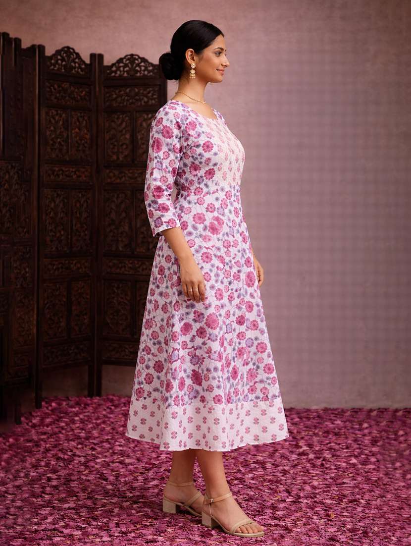 women floral cotton fit & flare midi dress - 22463344 -  Standard Image - 3