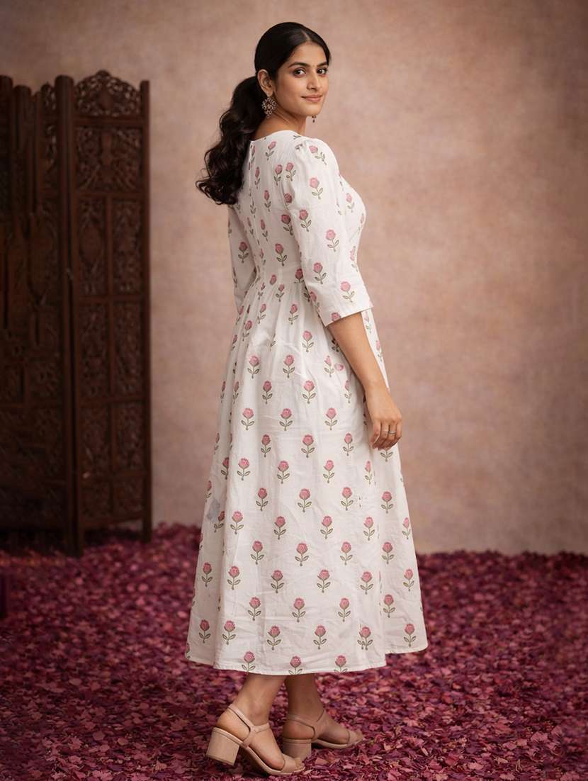 women cream cotton fit & flare dress - 22463348 -  Standard Image - 3