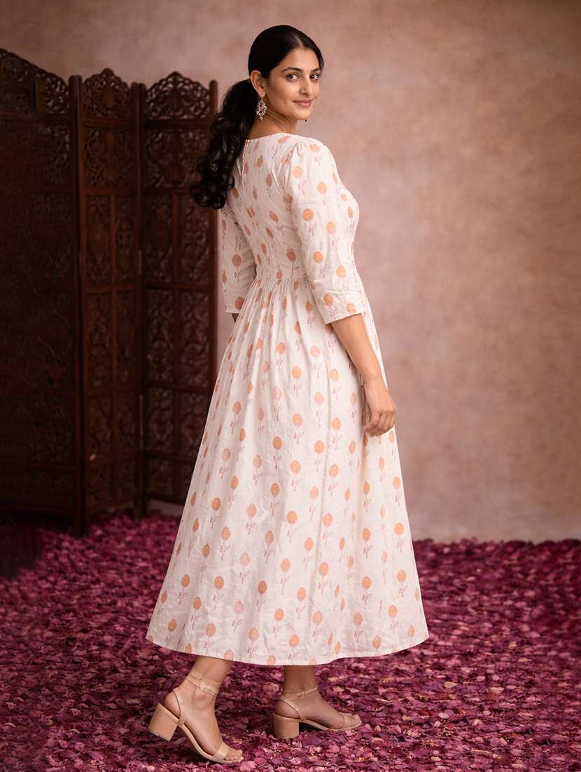 women cream cotton fit & flare dress - 22463349 -  Standard Image - 3