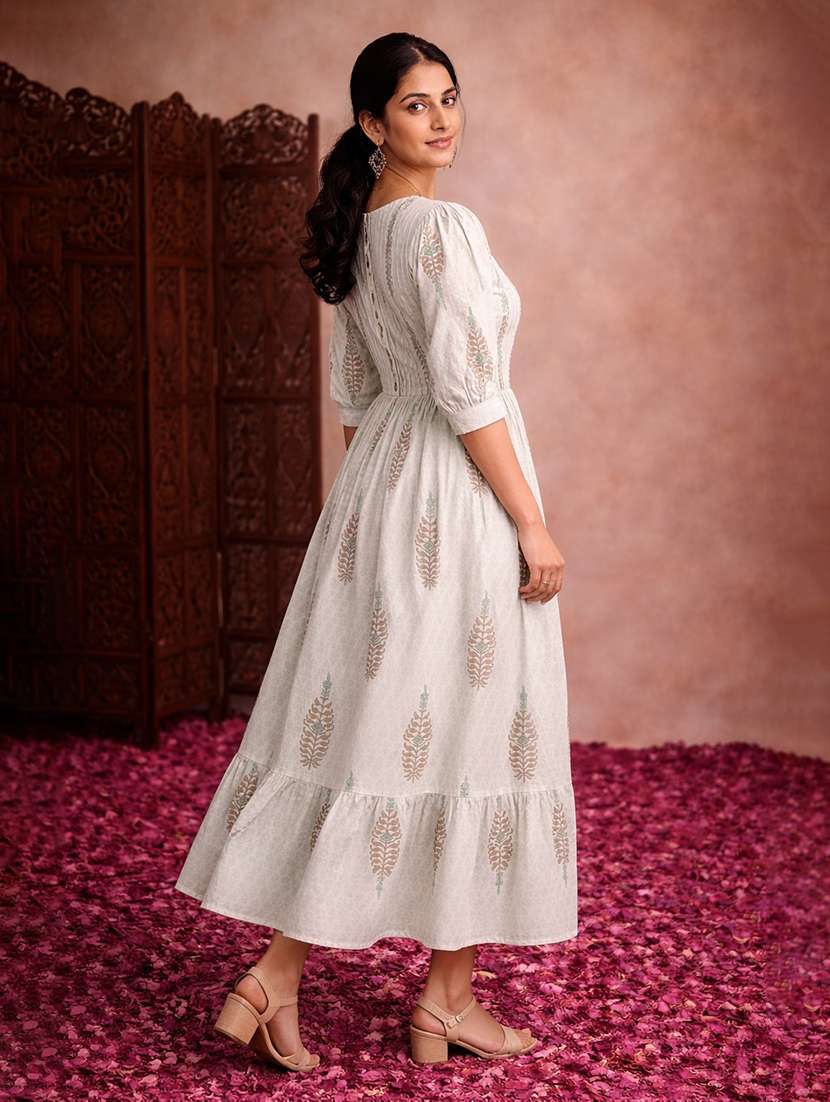 women floral cotton fit & flare midi dress - 22463350 -  Standard Image - 3