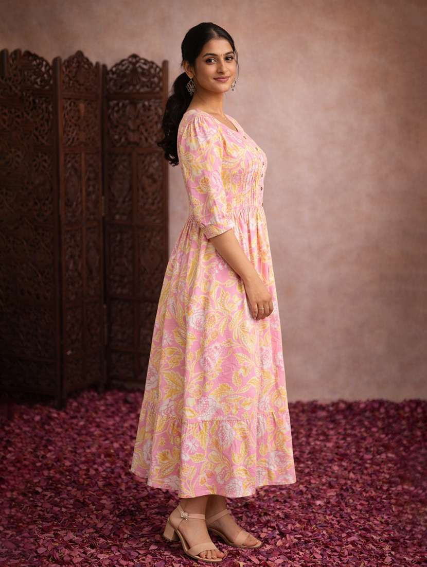 women pink cotton fit & flare dress - 22463351 -  Standard Image - 3