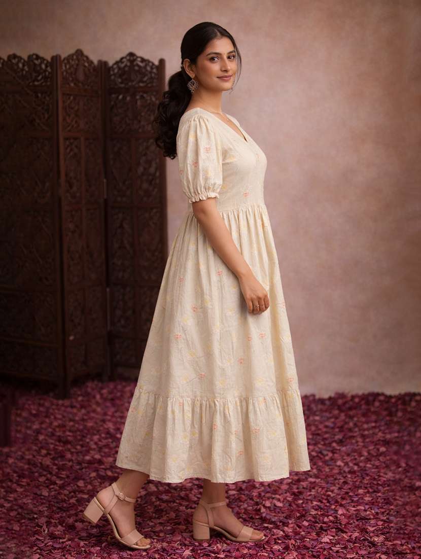 women beige cotton fit & flare dress - 22463352 -  Standard Image - 3