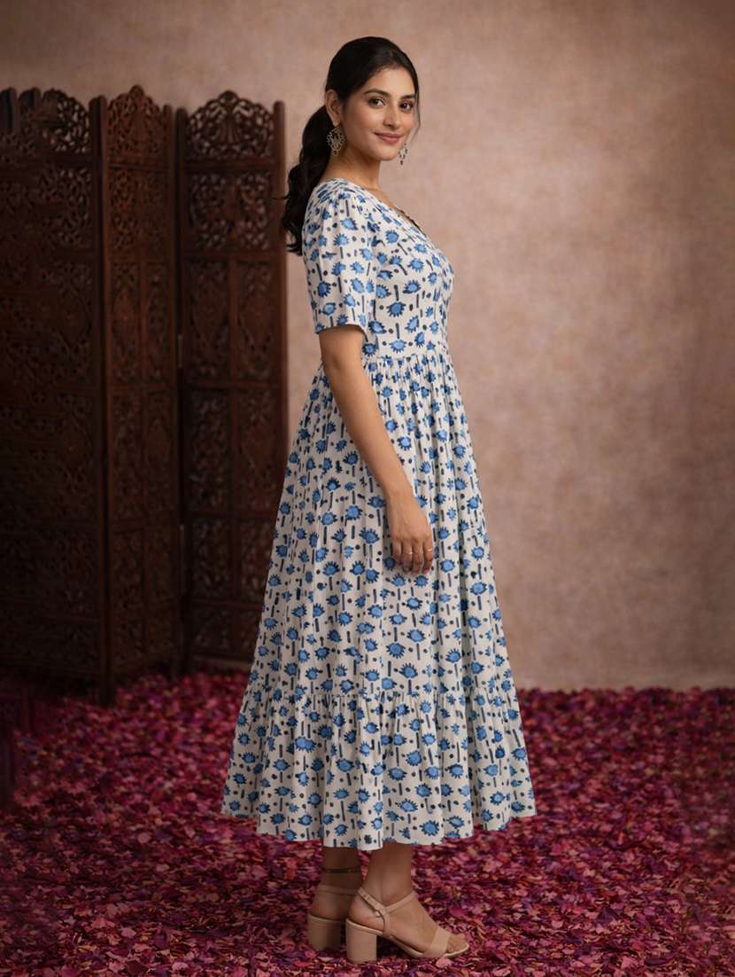 women cream cotton fit & flare dress - 22463354 -  Standard Image - 3