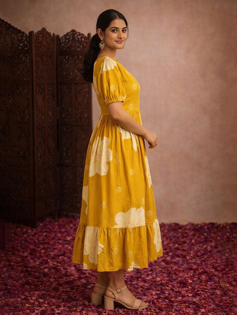 women printed cotton fit & flare a-line dress - 22463357 -  Standard Image - 3