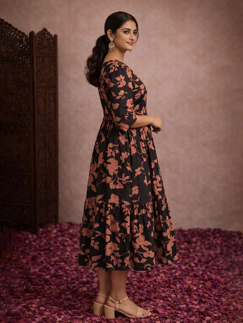 women floral cotton fit & flare tiered dress - 22463361 -  Standard Image - 3