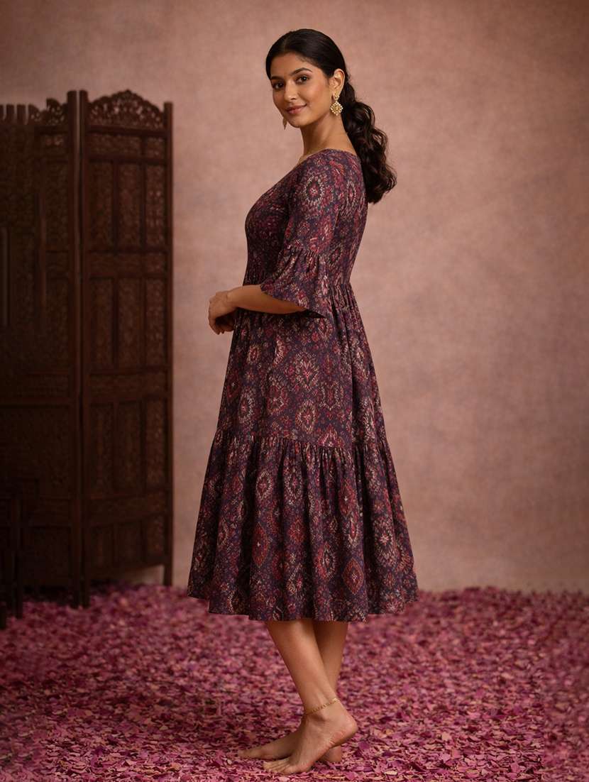 women navy blue cotton fit & flare dress - 22463365 -  Standard Image - 3