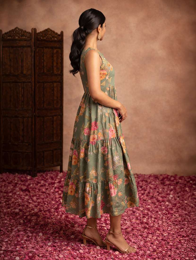 women green cotton fit & flare dress - 22463369 -  Standard Image - 3