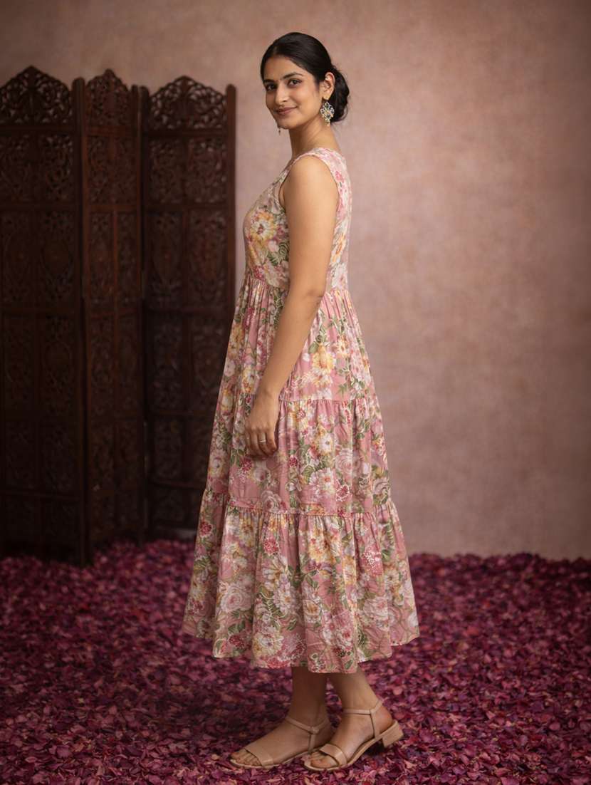 women peach cotton fit & flare dress - 22463370 -  Standard Image - 3