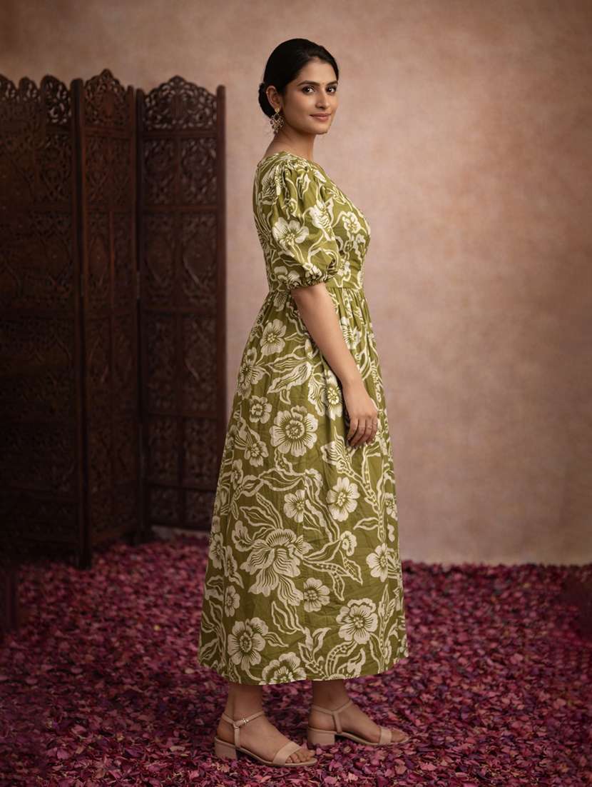 women green cotton a-line dress - 22463374 -  Standard Image - 3