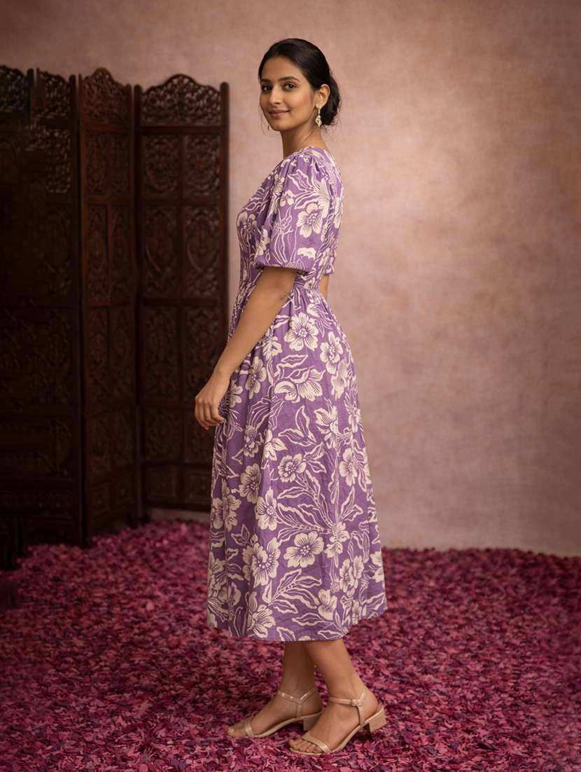 women purple cotton a-line dress - 22463376 -  Standard Image - 3