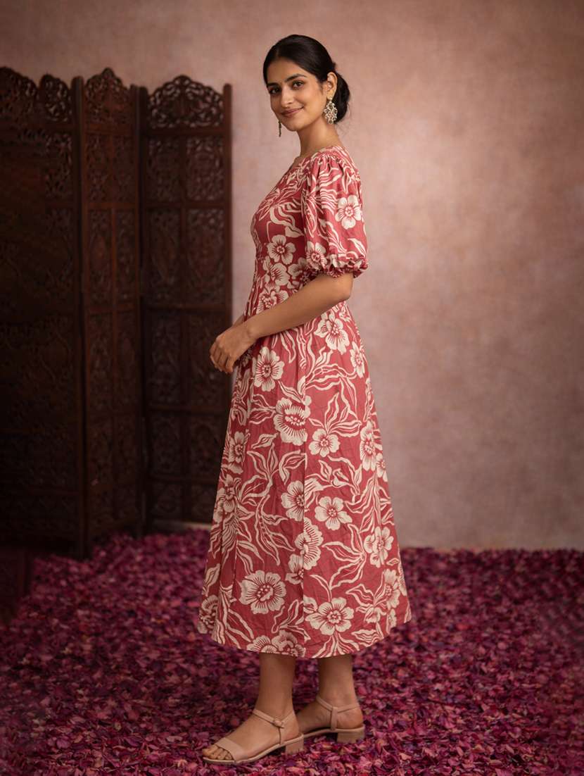 women peach cotton a-line dress - 22463377 -  Standard Image - 3
