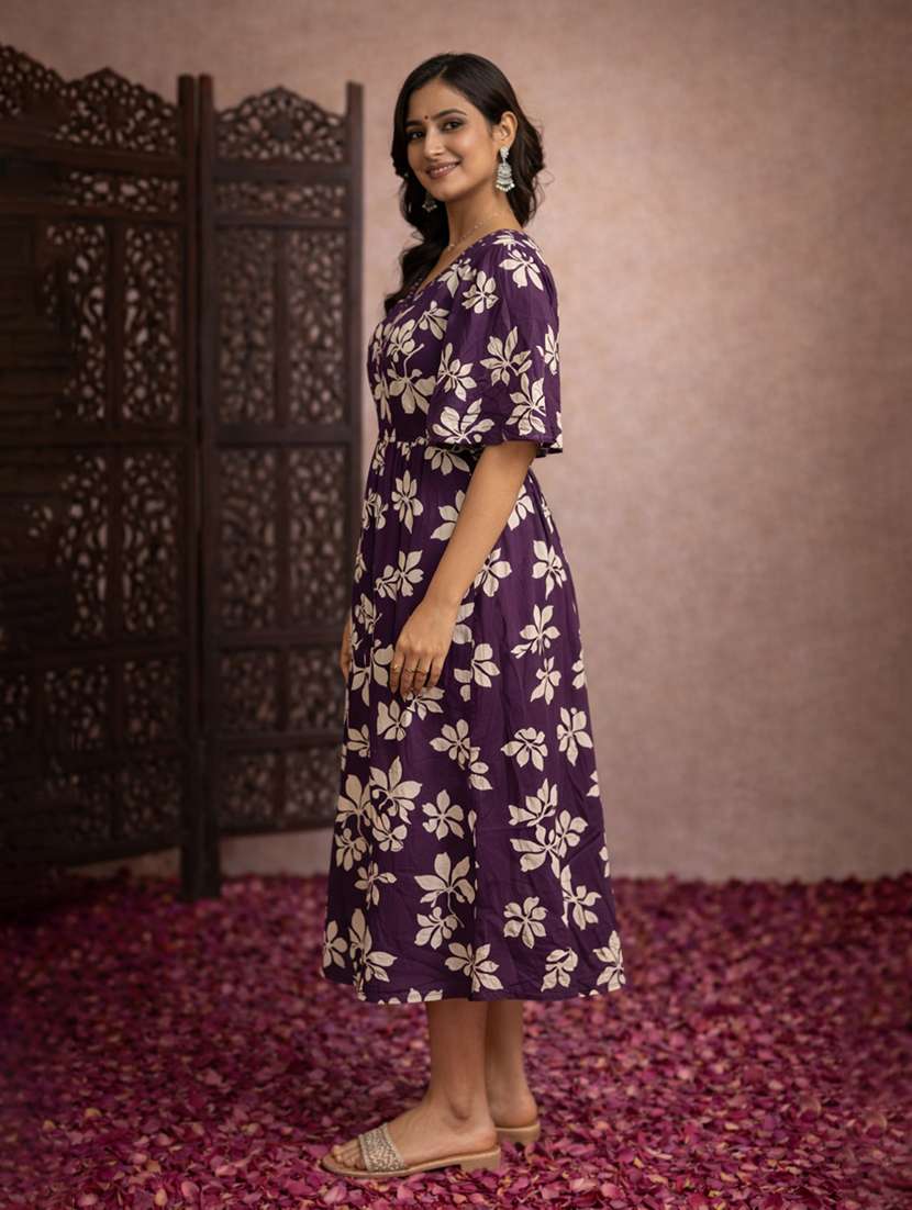 women purple cotton fit & flare dress - 22463378 -  Standard Image - 3