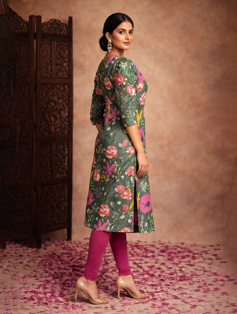women green cotton straight kurti - 22463399 -  Standard Image - 3